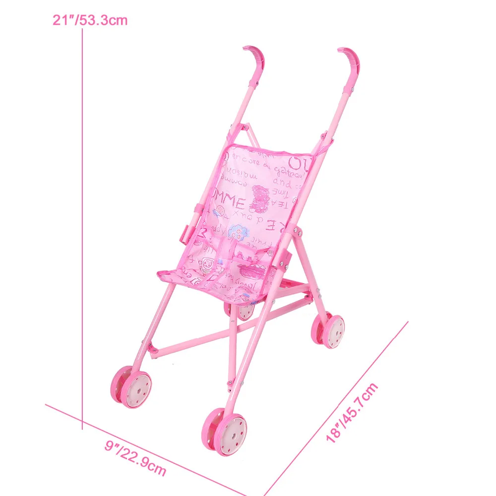 Куклы Аксессуары тележки мой первый кукла сдвоенная прогулочная коляска розовый складной двойной сиденье кукла коляска с поворотными
