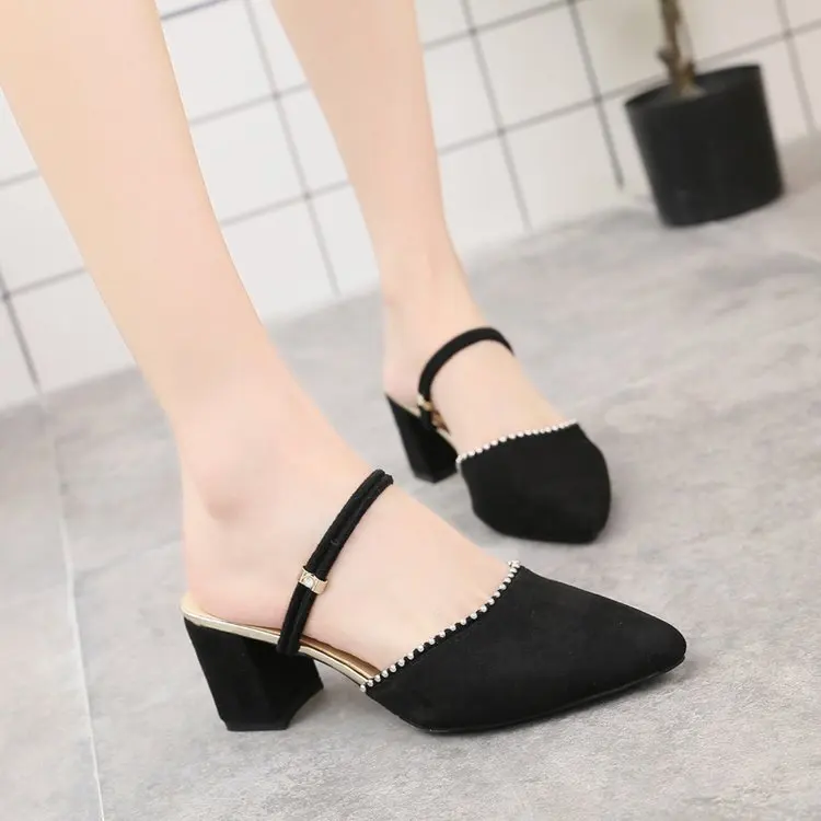 

2019 Summer Women High Heels Pointed Toe Sandals Two Kind Footwear Squared Heels Ladies Double Round Strap Woman Shoes