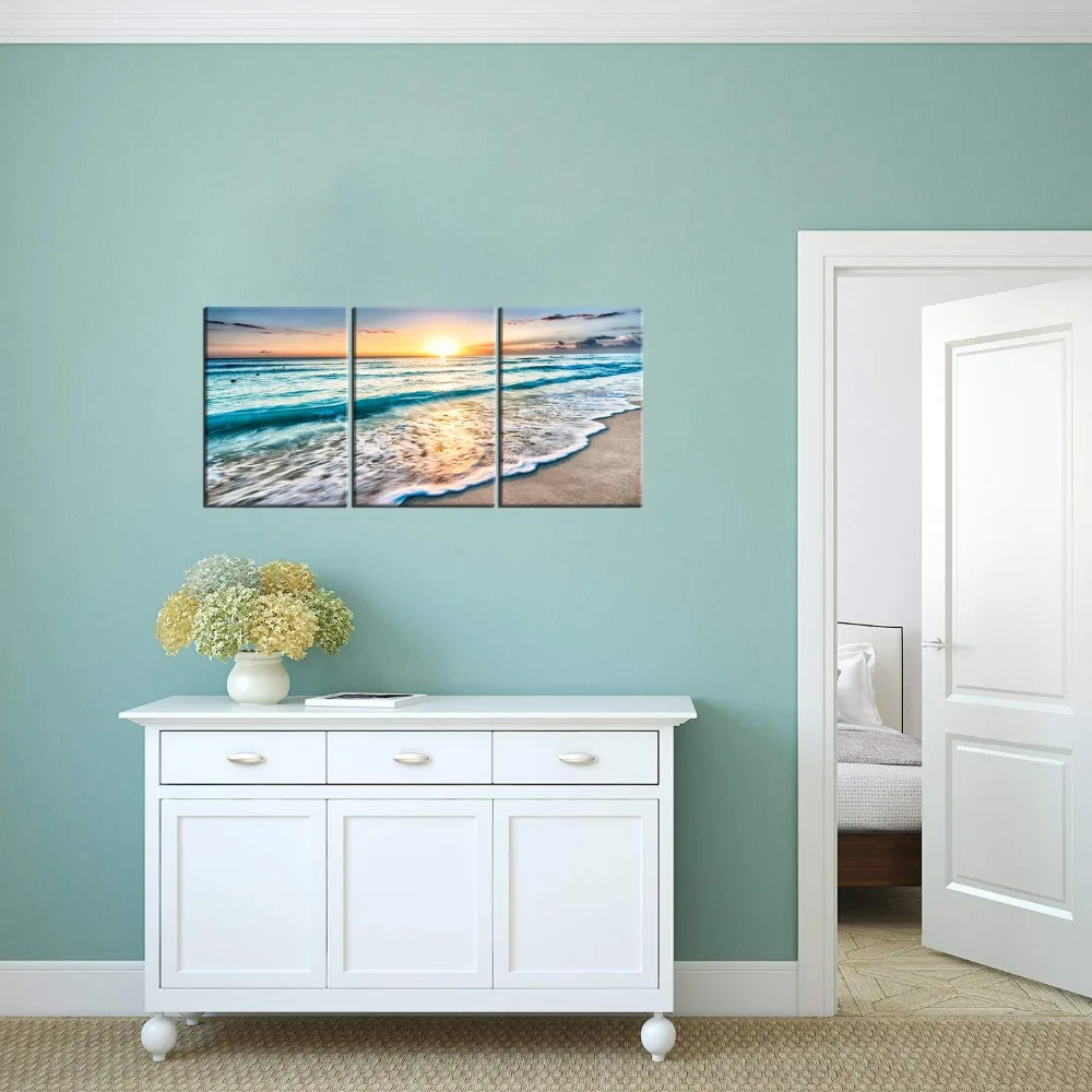 3-Panels-Rectangle-Seascape-Painting-Picture-Beach-Waves-Canvas-Art-Print-Sunrise-On-The-Sea-Art (1)