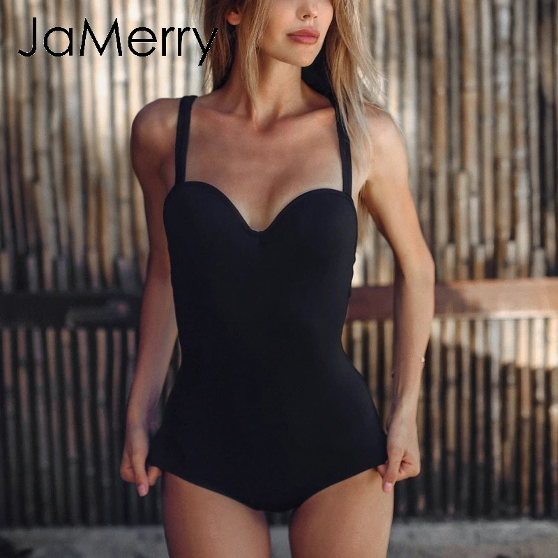 Пикантное однотонное бикини JaMerry одежда для плавания Женское боди с эффектом пуш
