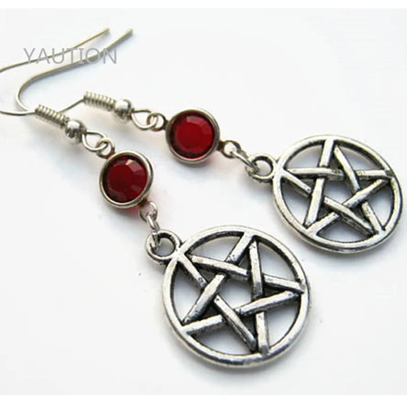 

1 Pair Pentacle Birthstone Earrings, Personalized Earrings, Pagan Earrings, Witch Earrings