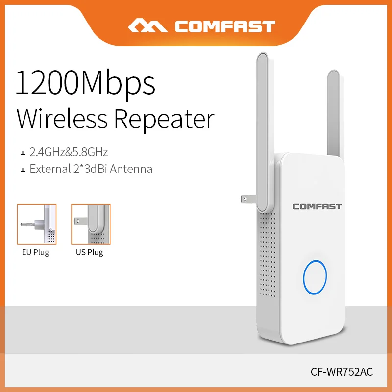 Comfast домашний Wi-Fi ретранслятор высокое Скорость 1200 Беспроводной диапазон усилительная подстанция 2,4G и 5 ГГц усилитель сигнала Wi-Fi 2 * 3dbi