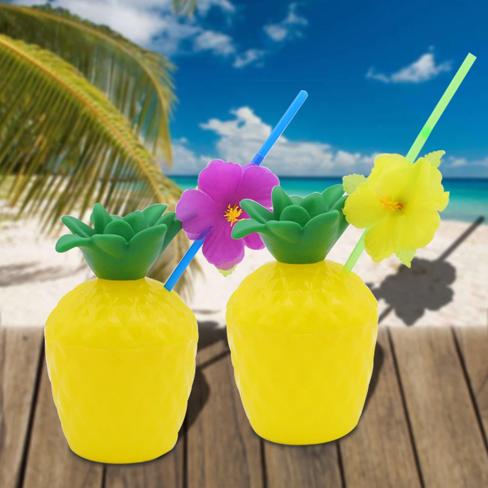 

1Pcs Plastic Hawaiian Beach Party Coconut Pineapple Drink Cup & Straw Decoration Drinking Straw for Birthday Party Decor