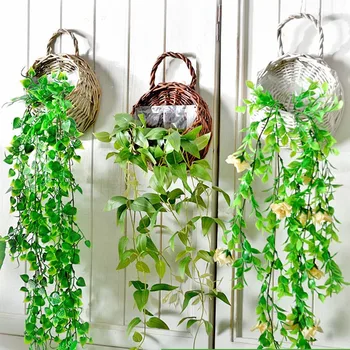 

Pastoral Style Natural Rattan Wall Vase Home Fake Flowers Emulation Chlorophytum Holder Decoration Adornment Flower Basket Gifts