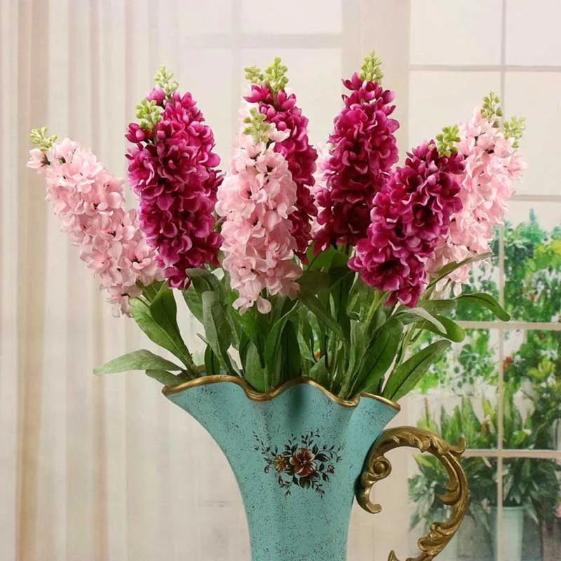 

10pcs Flocking Hyacinth Violet Silk Artificial Flowers Wedding Decoration Fake Flower Home Vase Decorative Ornamental Flores