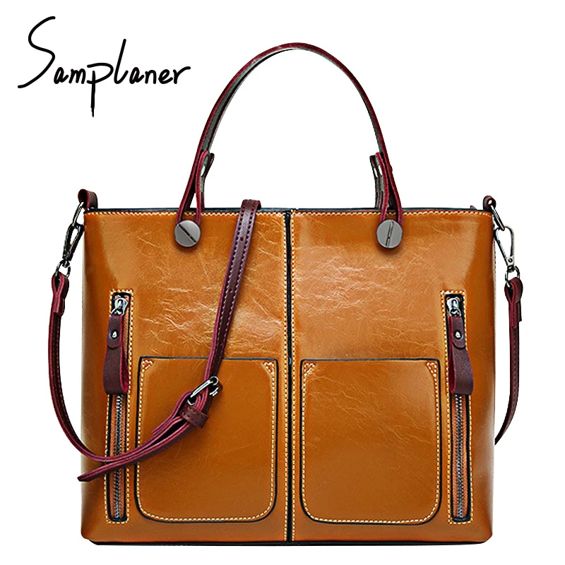 

Retro Wax oil Leather Women Handbags Big Capacity Luxury Vintage Shoulder Bags Ladies Top-handle Bags Casual Female Tote Bags