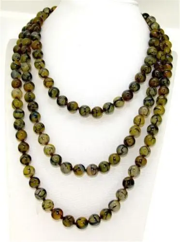 

48Inches Yellow Veins Dragon agate Necklace 8mm Round Beads Strand