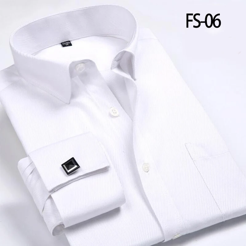 Aoliwen/брендовая мужская французская запонка, рубашка с длинными рукавами, однотонное платье, рубашка для мужчин, большие размеры 6XL, фланелевые деловые рубашки в повседневном стиле - Цвет: SS-FS06