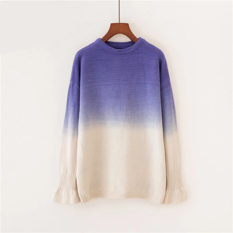 HSA 2018 Winter New Fashion Gradient Sweater Flare Sleeve Harajuku Pull Jumpers Blue Yellow Femme Korean pullover | Женская одежда