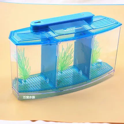 Светодиодные аквариумные лампочки акриловые три Splits Betta Fish Tank тройной лук боев изоляции резервуар для выращивания синий фиолетовый - Цвет: LED blue