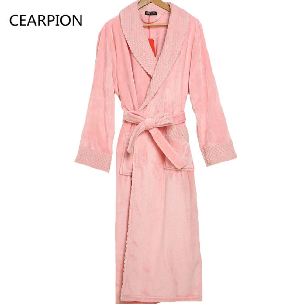 CEARPION Для мужчин Flannel Kimono халат мужской зима теплая одежда для сна, ночная сорочка Для мужчин Повседневное халат для спа длинный халат Ночное