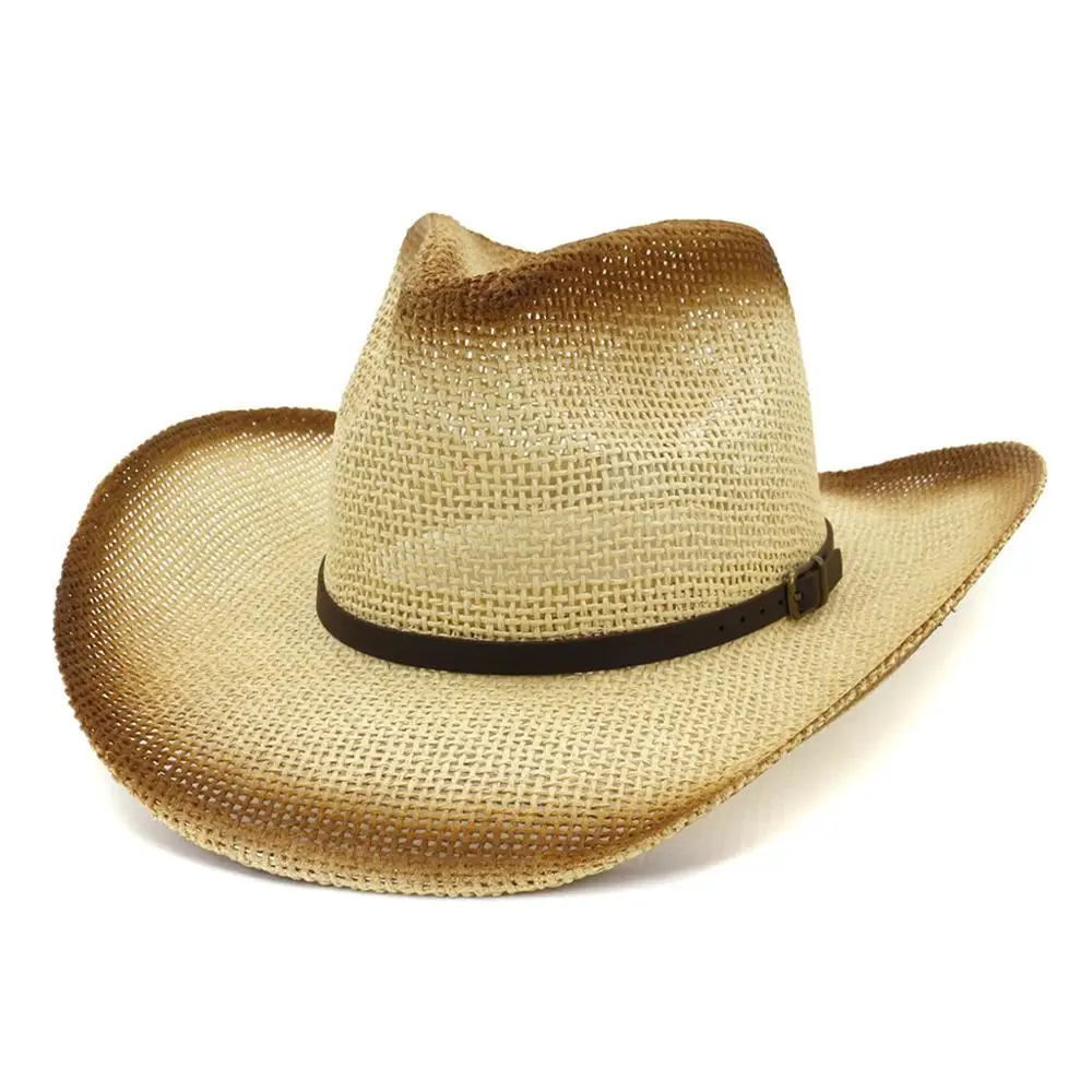 Hot Sale! Fashion Beige Coffee Khaki White Straw Cowboy Hat Retro Summer Hat Men And Ladies Fancy Dress Sun Hat#4J12