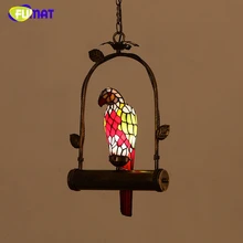 FUMAT Stained Glass Parrot Light Creative Parrot Lampshade Lamp For Kitchen Living Room LED Vintage Glass Shade Pendant Lamps