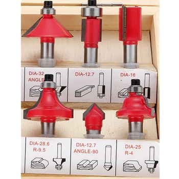 

12Pcs/Lot 1/4 Inch 6.35MM Professional Shank Tungsten Carbide Router Bit Cutter Set With Wooden Case For Woodworking Tools
