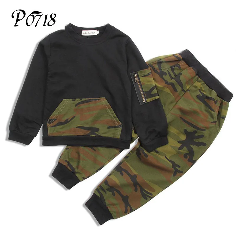 Fashion Camouflage Kids Boy Clothes Set 2018 Spring Autumn Toddler Clothes 2 pcs Long Sleeve T shirt + Pants Sports Leisure Suit 2018 spring autumn newborn clothes set fashion crown print black baby boy girl long sleeve t shirt pants 2pcs suit 0 36m