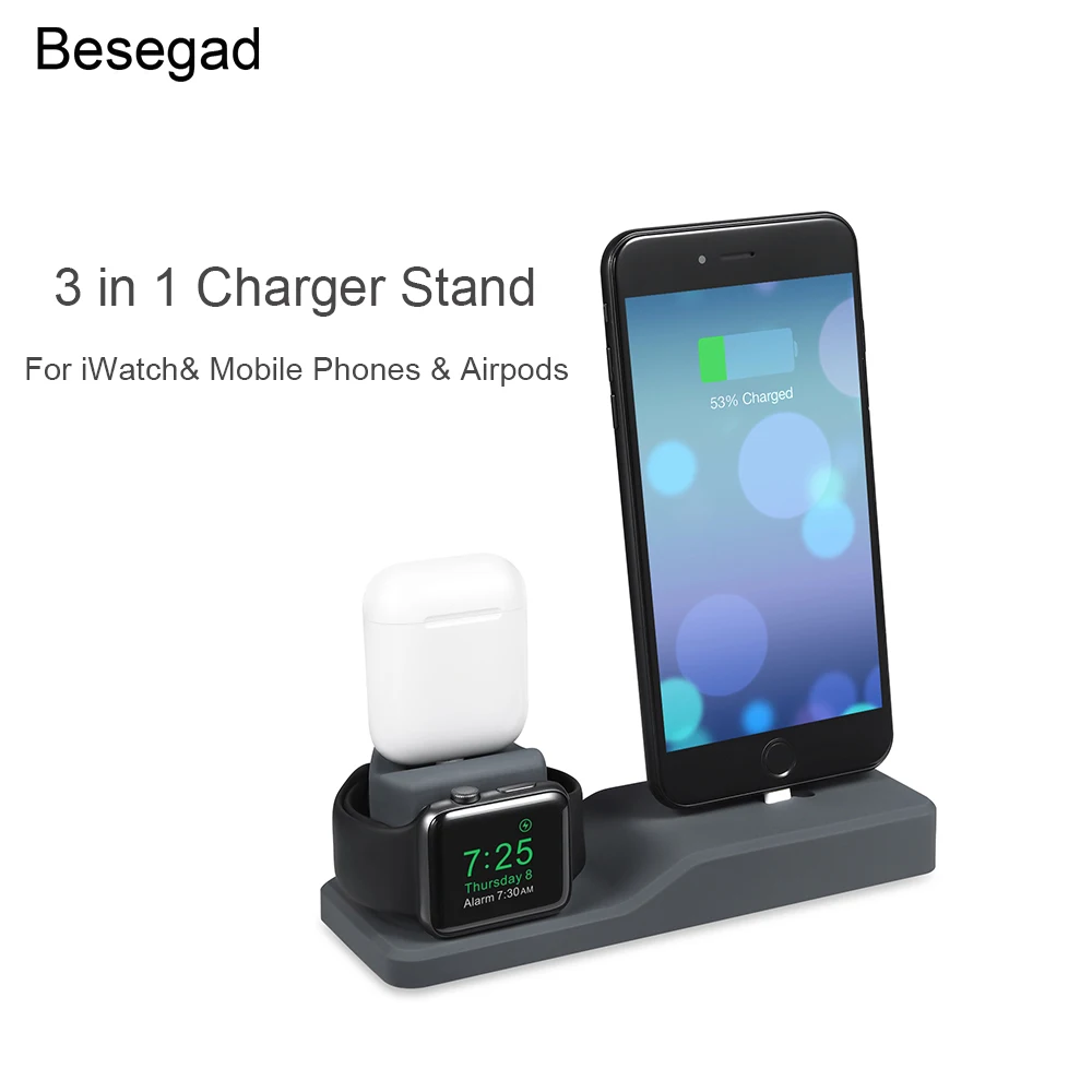 

Besegad 3 in1 Charging Stand Dock Charger Holder Station for Apple Watch iWatch Series 2 3 4 iPhone 7 8 plus X XR XS MAX Gadgets