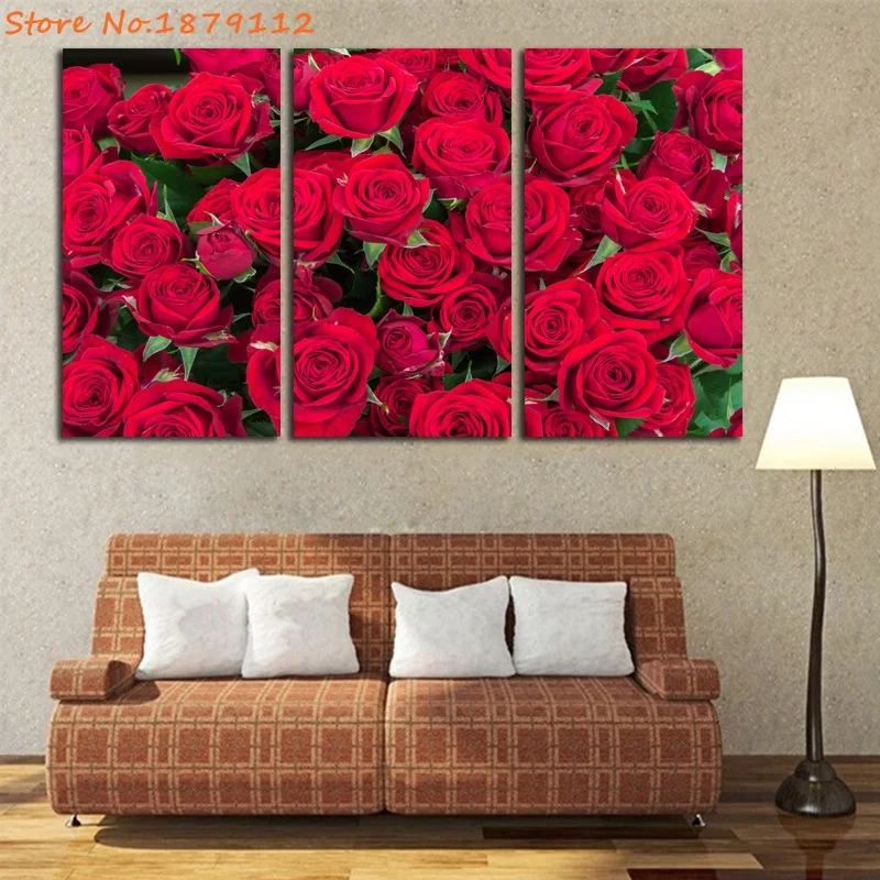 

Red Rose Canvas Painting Amazing Flower Wall Art 3 Pieces HD Prints Home Decor Picture Panels Poster For Living Not Framed