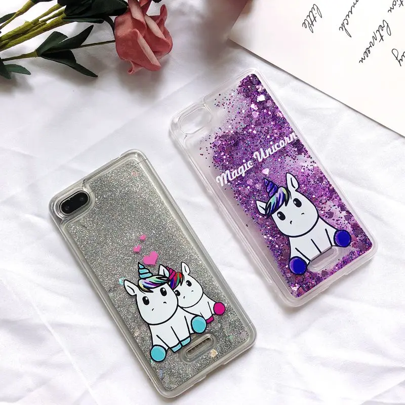 6A Etui Xiaomi Redmi 6A чехол Kawaii Единорог Блестящий жидкий зыбучий песок задняя крышка для Funda Xiaomi Redmi 6 6A Xiomi чехол для телефона