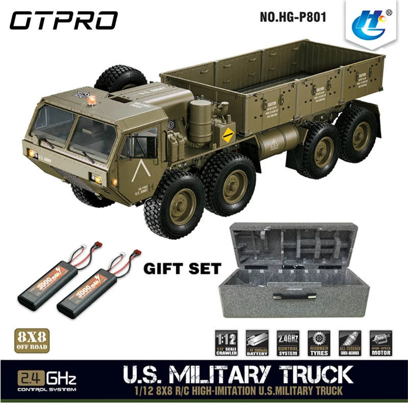 HG P801 1:12 2,4G 8*8 M983 739 мм Rc автомобиль армейский военный грузовик США без зарядного устройства RC расстояние 100 м 550 матовый мотор