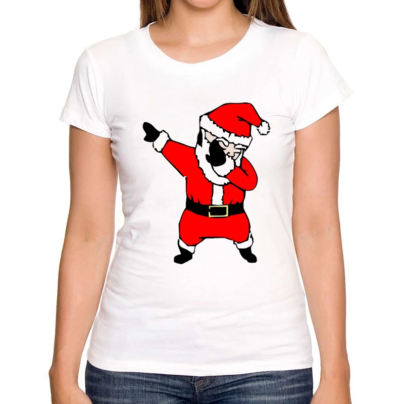 Funny Dabbing Santa Christmas Funny Design Dámské tričko Léto Krátký rukáv Topy Nové Příležitostné trička s dlouhým rukávem