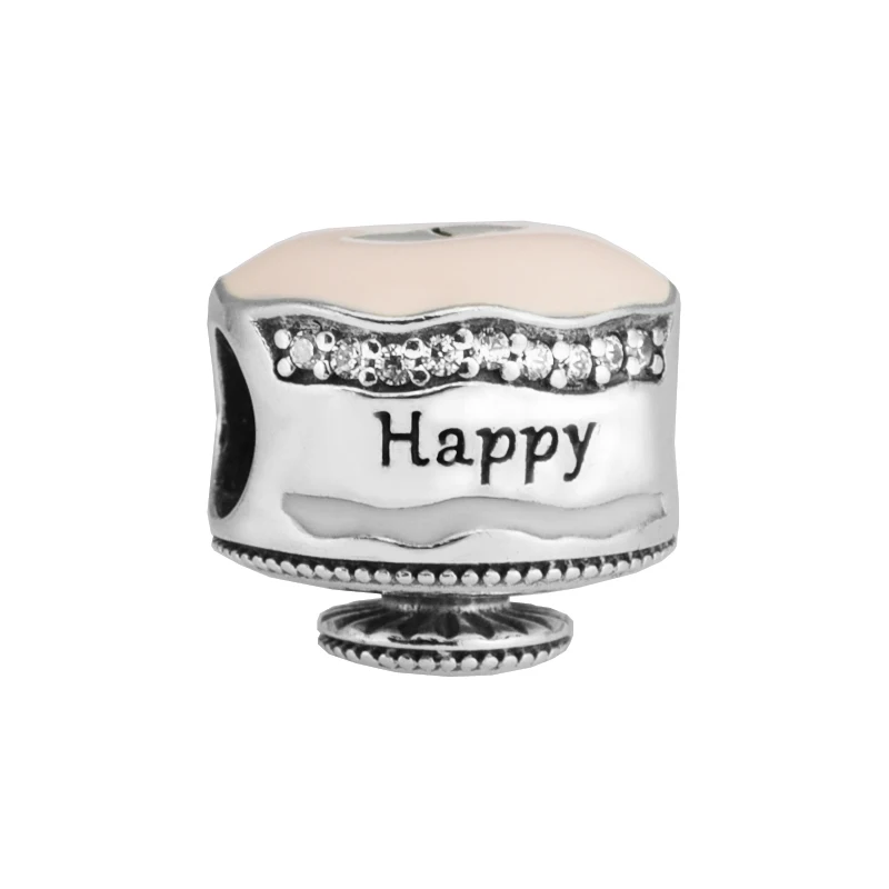 Genuine 925 Sterling Silver Happy Birthday Cake Charms Beads Fits Pandora Bracelet DIY Making Women Jewelry Party Gift kralen | Украшения и