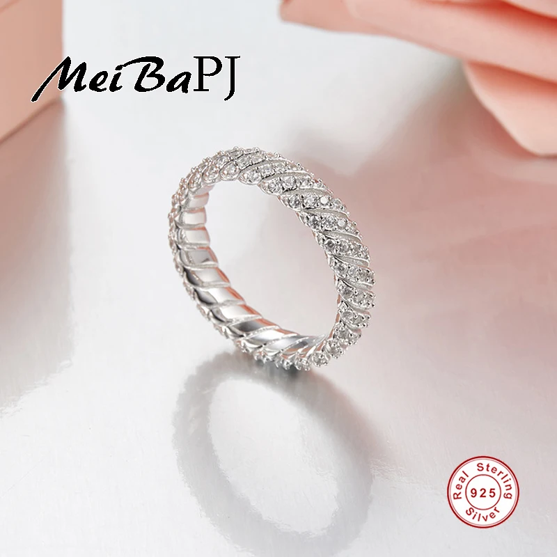 

[MeiBaPJ]Very Fashion Round Rings High Quality AAA Zircon Rings S925 Sterling Silver Rings for Women Fine Jewelry