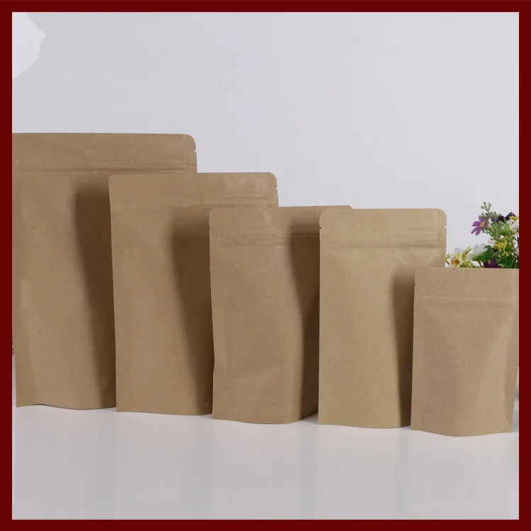 100pcs/lot Aluminum Brown Kraft Paper Bag No Window Stand Up Zipper/zip Lock Jewelry Packaging Bag Paper Bags For Gifts/tea Bags
