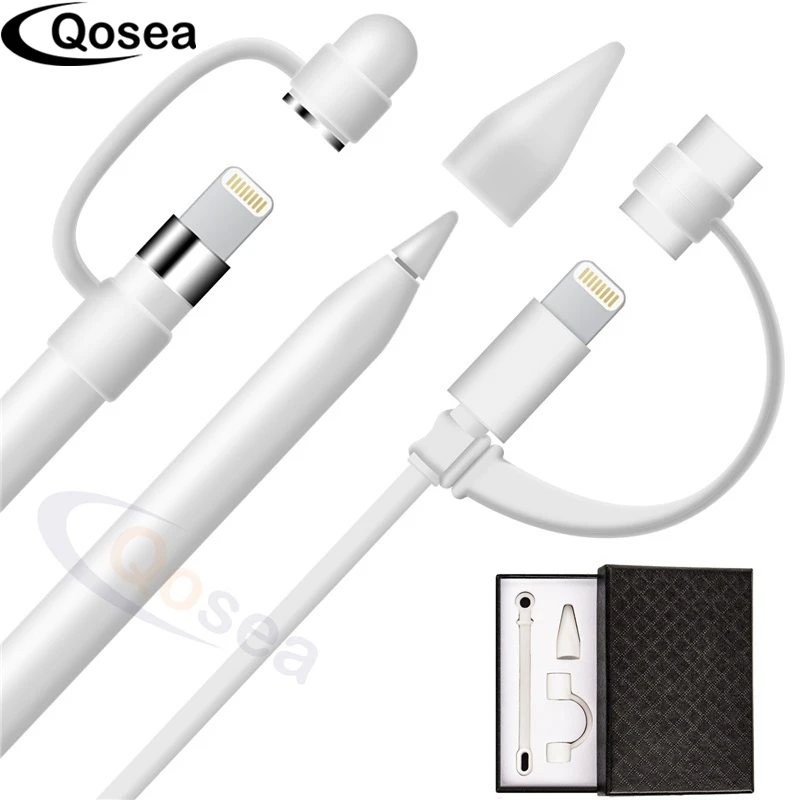 

Qosea For Apple Pencil Cap Anti-Lost Connector Tether For Apple pencil Adapter Holder Nib Case Soft Silicone Protective Cover