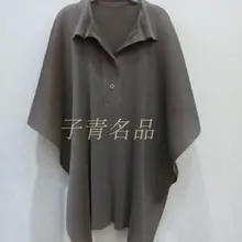 Miyake модные Складные рукава летучая мышь Однотонная футболка с отворотом