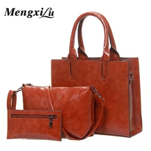 3 Pcs/Set Oil Wax Pu Leather Women Bag High Quality Casual Female Handbags Large Capacity Composite Bag Big Women Shoulder Bags