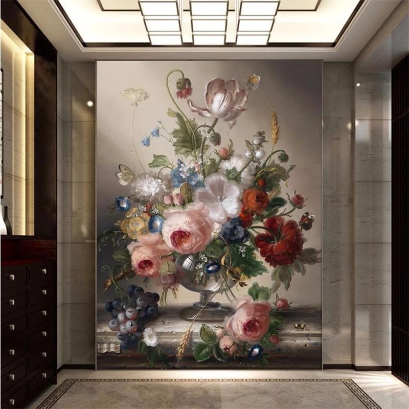 

beibehang photo wallpaper quality cloth Simple and romantic living room decorative painting noble vase large 3D mural wallpaper