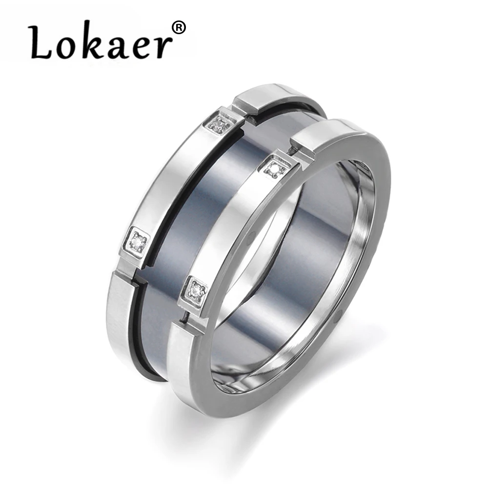 

Lokaer Classic Ring Jewelry White Gold Color Austrian Crystal Black Ceramics Titanium Steel Wedding Ring For Women Gifts Anillos