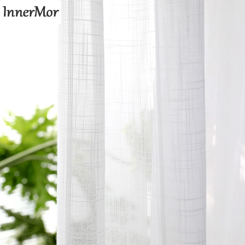

Innermor Cross Striped Tulle Curtains For Living room White Perspective soft Tulle Curtain for bedroom and Kitchen Customized