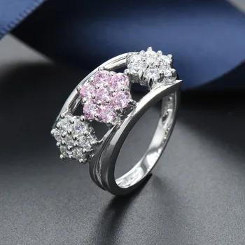 

Hutang 2018 Genuine 925 Sterling Silver Cubic Zirconia Flower Rings for Women Bridal Wedding Engagement Party Ring Fine Jewelry