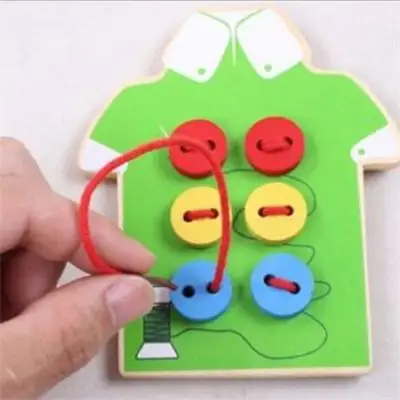 

Wooden String Clasp Threading Button Up Board Games Toys Hand Eye Coordination Fine Motor Skills Development