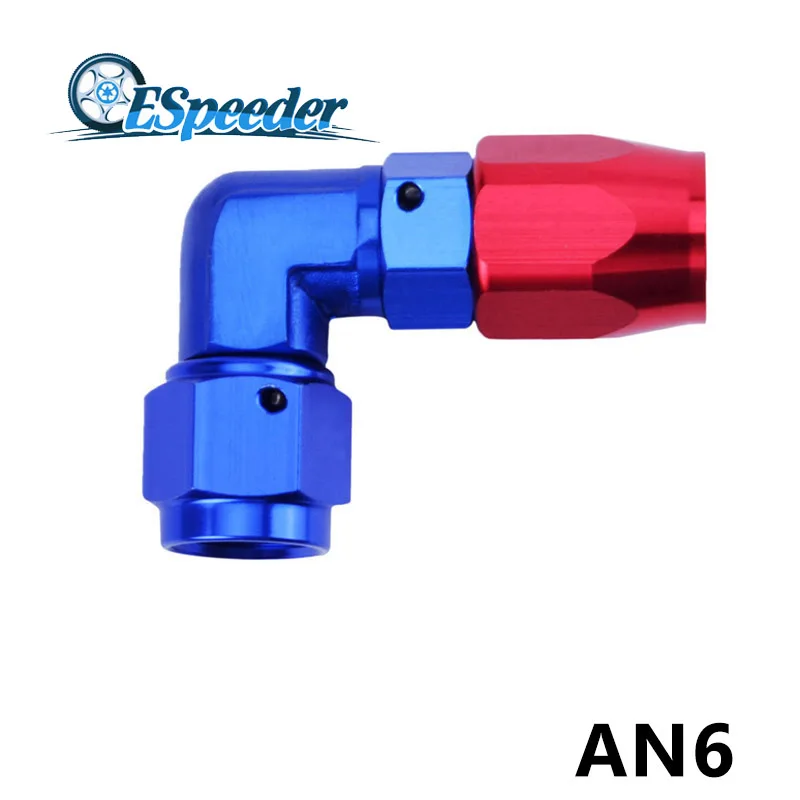 

ESPEEDER AN6 Enforced Elbow Hose End Oil Fuel Fittings 90Degree Anoized Aluminum Fitting Red And Blue Reusable Hose End Fitting