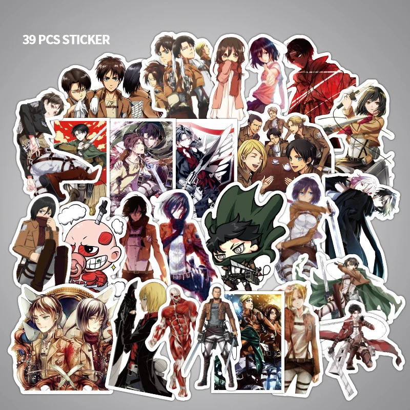 

38PCS Attack on Titan Sticker Anime Icon Animal Stickers Gifts for Children to Laptop Suitcas Bicycle DIY PVC Square Stickers