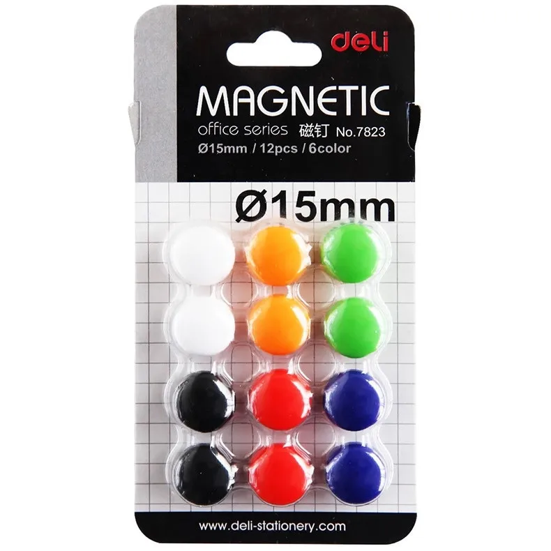5 упаковок X 12 шт 6 цветов Кнопка на магните для доски диаметром 15 мм школьные и офисные принадлежности Deli 7823