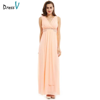 

Dressv peal pink long evening dress v neck crystal 2017 cheap elegant simple wedding party formal dress chiffon evening dresses