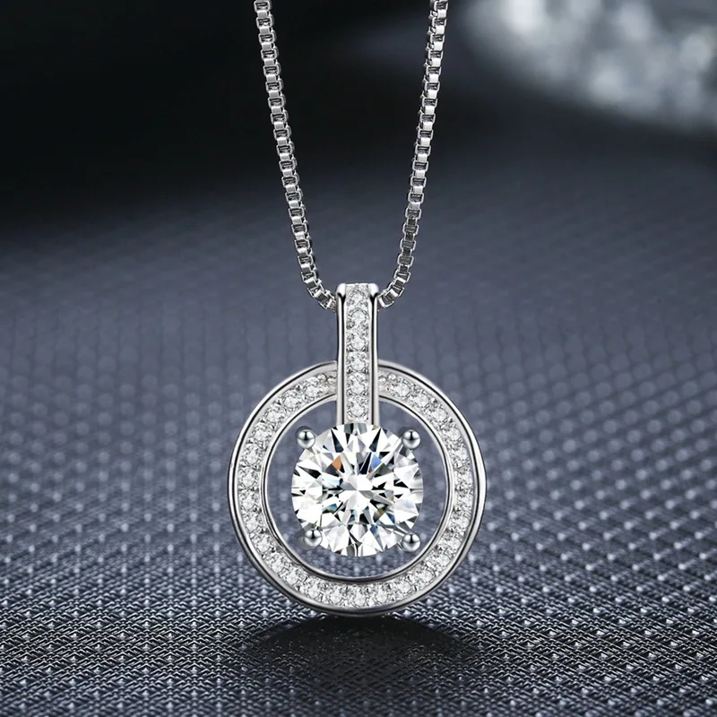 YINHED 2 Carat Cubic Zirconia Round Necklaces&Pendants Real 925