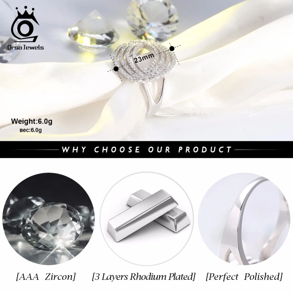 ORSA JEWELS Luxury Women Finger Rings AAA Cubic Zircon Engagement Ring Female Silver Color Wedding Band Fashion Jewelry AOR89