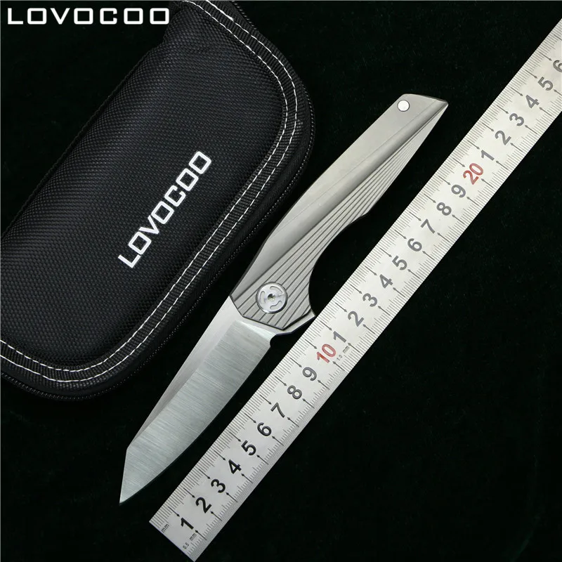 

LOVOCOO Parallel lines Flipper folding knife D2 Blade ball bearing Titanium handle Outdoor survival tactical knives EDC tools