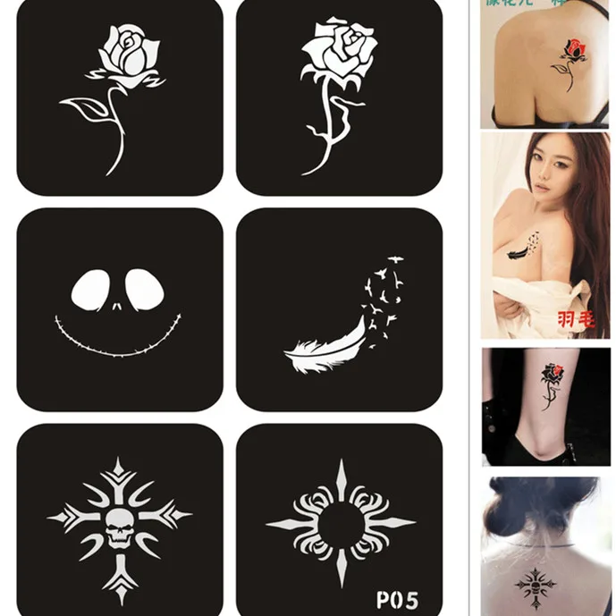 

6pcs Tattoo Stencils for Henna Template To Paint Mehendi India Tatoo Airbrush Glitter Temporary Body