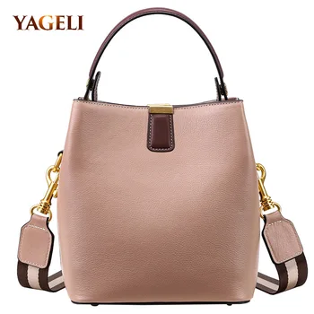 

Women's genuine leather bucket bag 2019 luxury handbags women bags designer lady cow leather shoulder bags INS HOT women bags