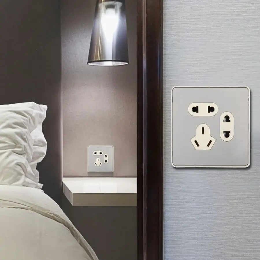 Seven Holes Wall Socket Household Stainless Steel Wall Outlet For