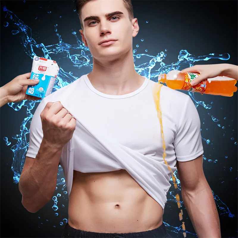 

Nano Technology Tshirt Breathable Simple Clean Hydrophobic Waterproof Mens T Shirt O-neck Fitness Quick Dry T-shirt Tops Tees