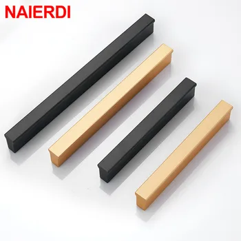 

NAIERDI 10PCS Modern Gold Black Cabinet Handles Kitchen Door Handles Aluminum Alloy Wardrobe Drawer Handles Furniture Hardware