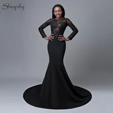 Роскошные наряды с длинным рукавом Русалка платье для выпускного вечера es прозрачное декольте Топ длинное, кружевное до пола в африканском стиле черное платье для выпускного