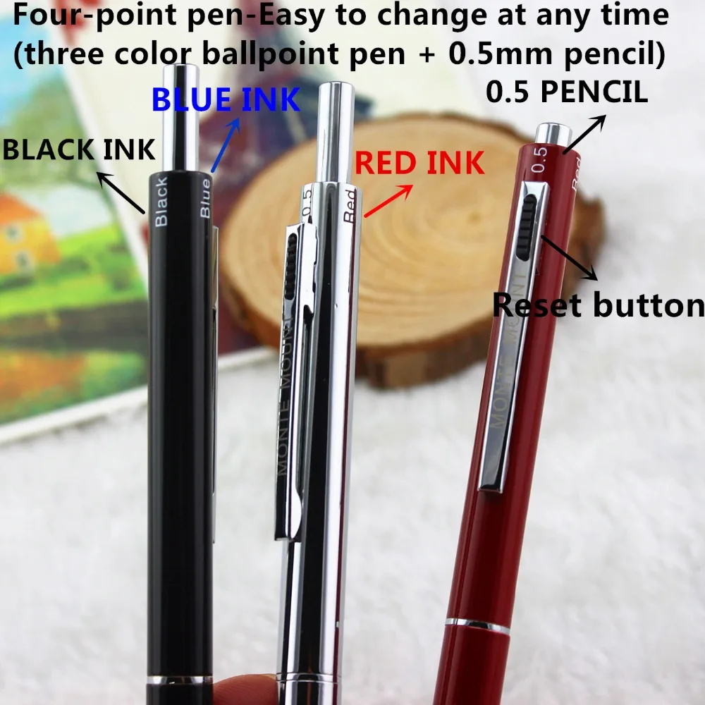 4 In 1 Multicolor Metal Pen with 3 Colors Ball Pen Refills and Automaticl  Pencil Lead Students School Supplies Stationery Gifts - AliExpress