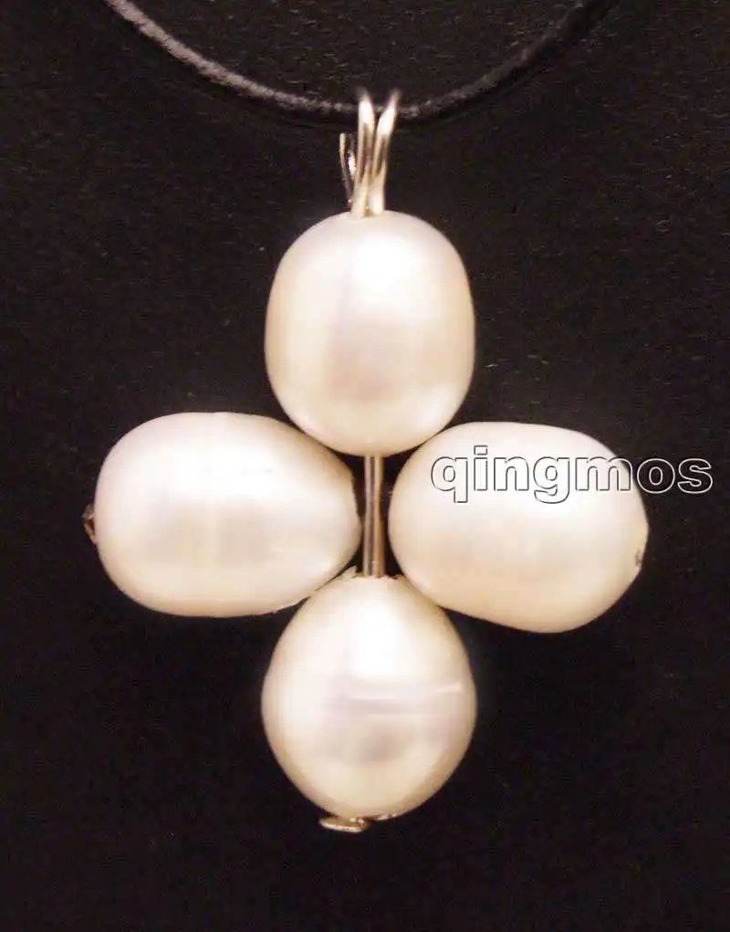 

SALE 4 pieces Big 10-11mm white rice Natural Freshwater Pearl pendant & Black Genuine Leather 18" Necklace-5920 Free shipping